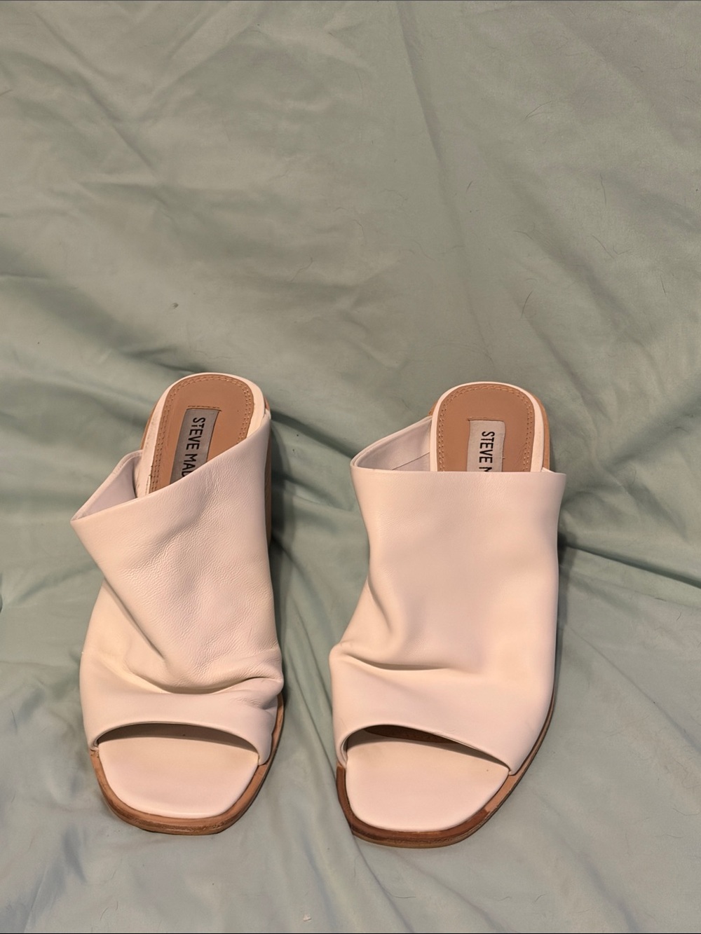 Steve Madden Cream Leather Open-Toe Slide Mules